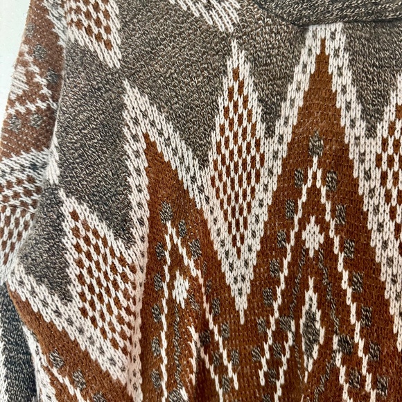 Vintage Shawl Collar Geometric Sweater • Brown Earth Tones • Unisex Cozy Knit - Picture 5 of 7